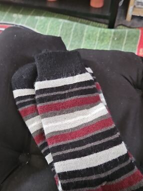 Men's Striped Crew Socks - Black, Gray & Burgundy
